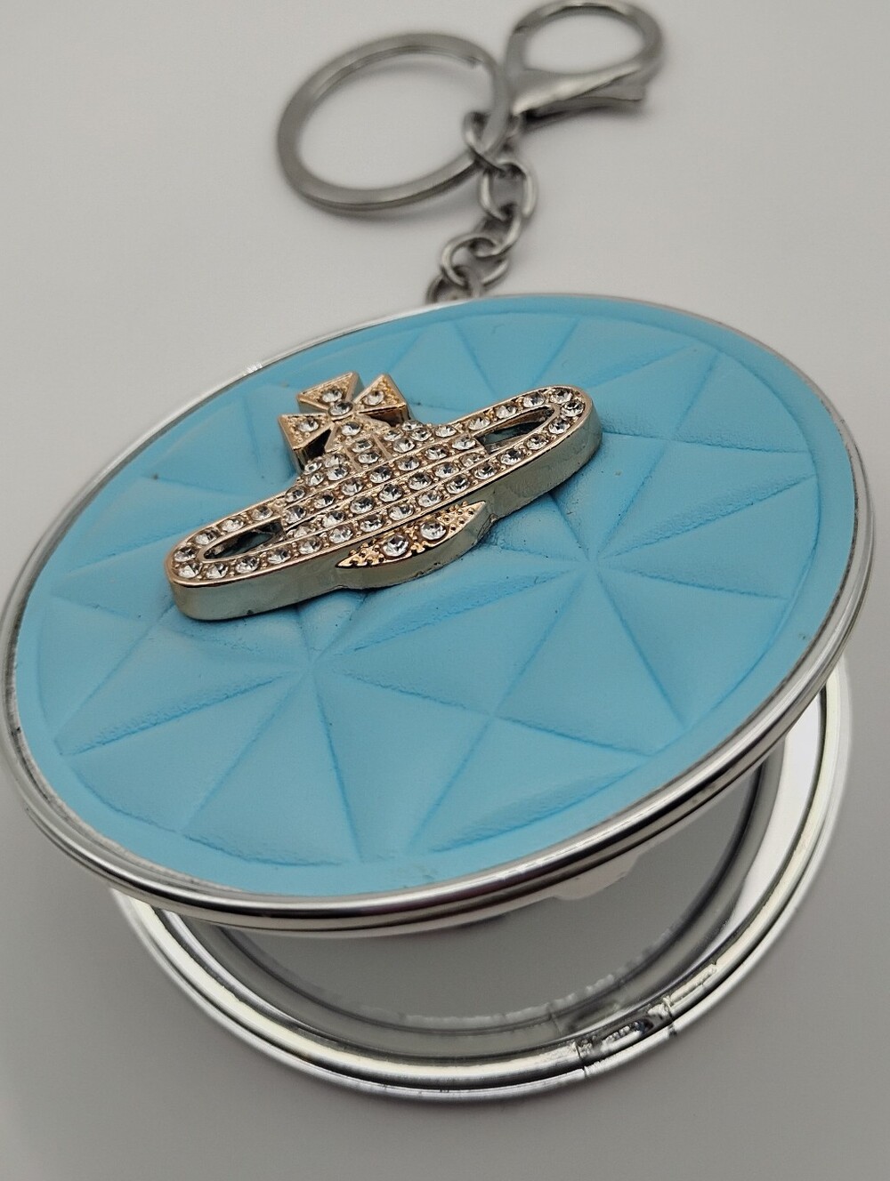 Blue Crystal Orbital Charm Compact Mirror Keychain